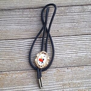 Vintage Square Dance Western Cabochon Black Slide Bolo Tie Unisex